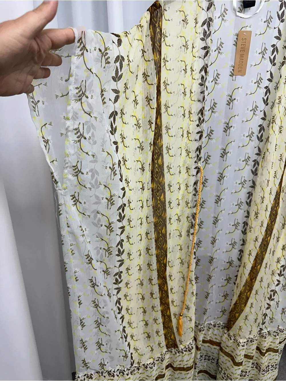 Steve Madden Sheer Floral Stripe Long Coverup - Yellow & Brown new with tags